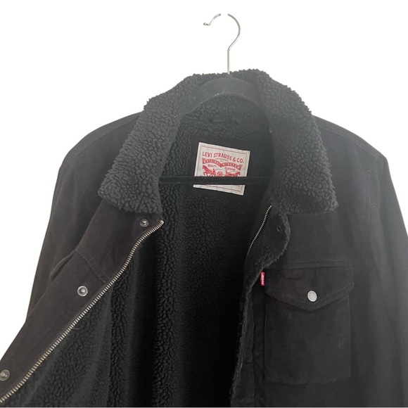 Levi’s Black Corduroy Sherpa Lined Trucker Jacket Large LM8RC530 - Picture 7 of 12